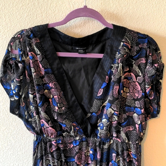 I Heart Ronson Black Dress with Blue, White, Pink Stamped Floral Pattern - Picture 2 of 10